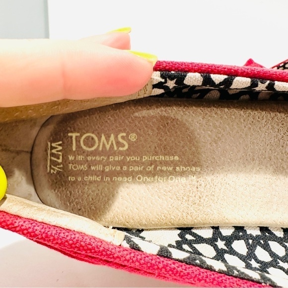 TOMS Classic Red Canvas Wedge Espadrille Peep Toe Shoes Sandals - Picture 7 of 9